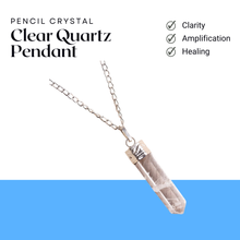 Load image into Gallery viewer, Clear Quartz Pencil Pendant with Chain - Helps in Clarity, Energy Amplification, and Healing - Suitable for All
