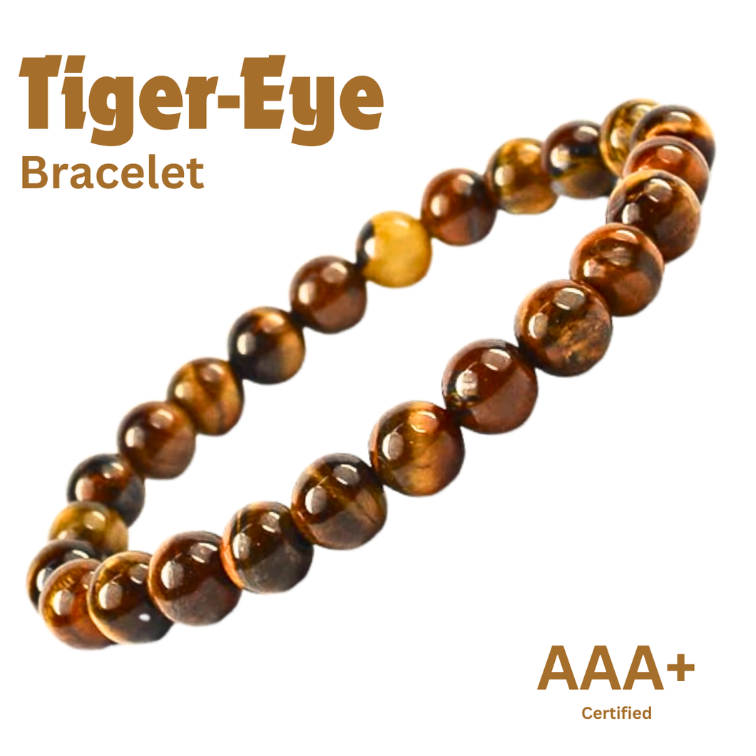 Certified Tiger Eye Brown Stone Bracelet: Will Power & Protection for Unisex