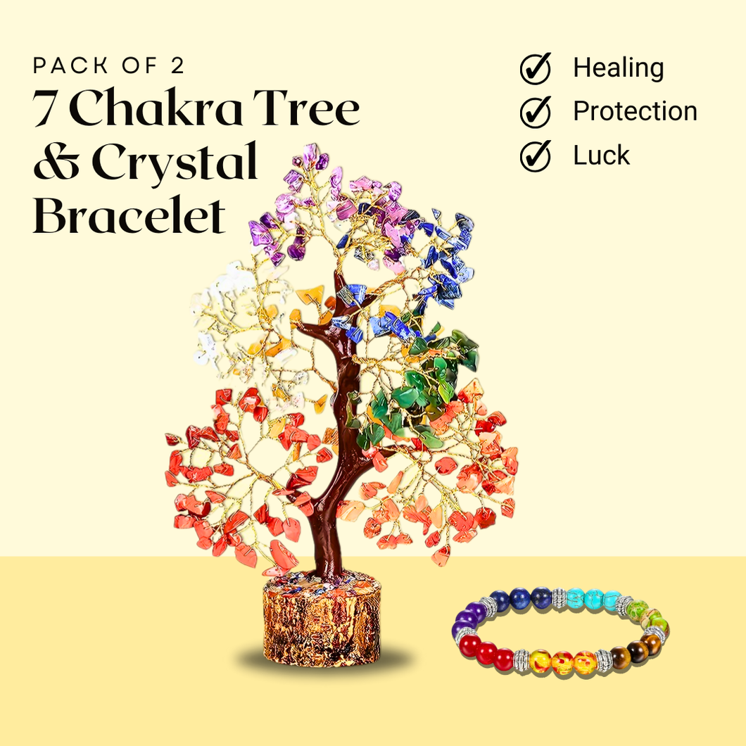 7 Chakra Healing Bracelet & 7 Chakra Crystal Tree Set - Enhance Energy & Spiritual Balance