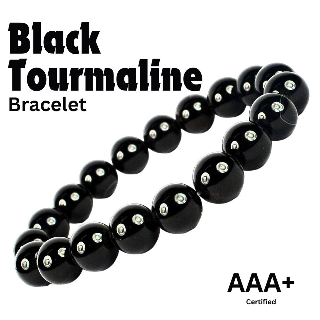 Natural Healing Black Tourmaline Crystal Bracelet for Men, Women & Kids