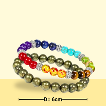 Load image into Gallery viewer, 7 Chakra Bracelet &amp; Pyrite Bracelet Set – Balance Energy &amp; Attract Abundance
