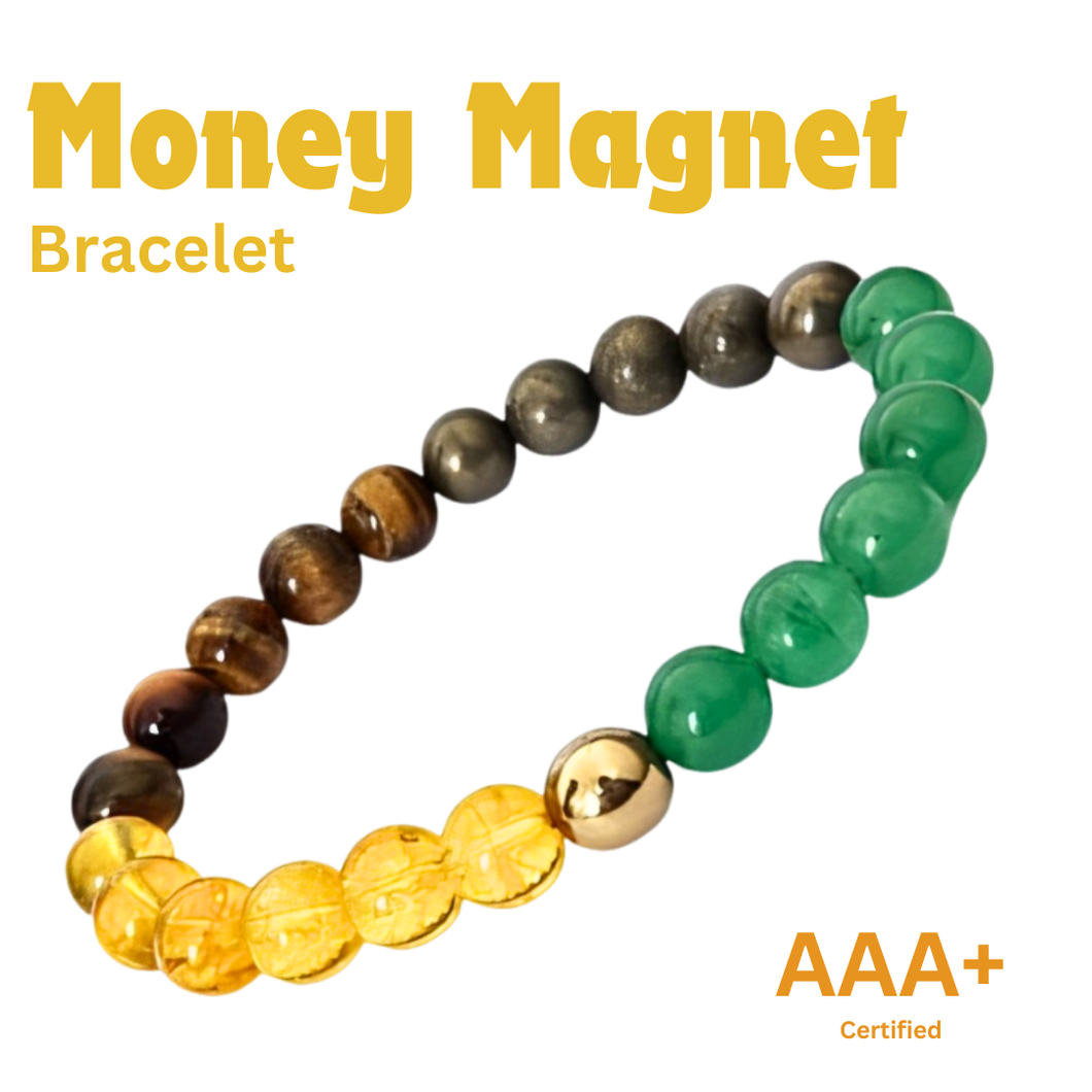 Money Magnet Crystal Bracelet For Wealth Income & Prosperity Citrine, Hematite, Green Aventurine, Pyrite, Tiger Eye For Unisex