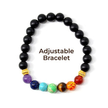 Load image into Gallery viewer, 7 Chakra Crystal &amp; Black Obsidian Beads Bracelet for Men &amp; Women: Purifying &amp; Balancing Purpose
