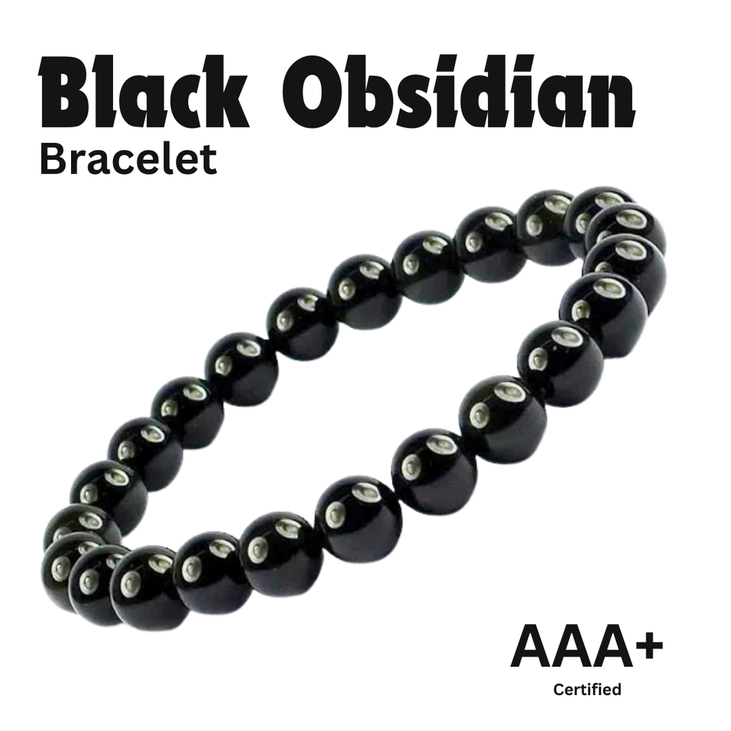 Black Obsidian Bracelet - Helps in Protection, Clarity, and Grounding - Suitable for Unisex