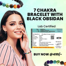 Load image into Gallery viewer, Certified 7 Chakra Crystal Bracelet with Black Obsidian Beads for Men &amp; Women: Reiki Healing
