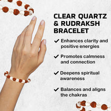 Load image into Gallery viewer, Combination of Clear Quartz &amp; Rudraksh Round Beaded Bracelet for Calmness &amp; Spiritual Connection
