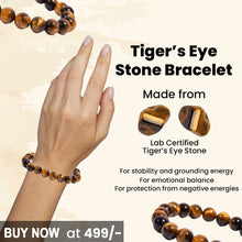 Load image into Gallery viewer, Certified Tiger Eye Brown Stone Bracelet: Will Power &amp; Protection for Unisex
