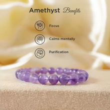 Load image into Gallery viewer, Natural Healing Gemstone Amethyst Purple Bracelet for Men, Women, &amp; kids, Round Beads for Reiki Healing
